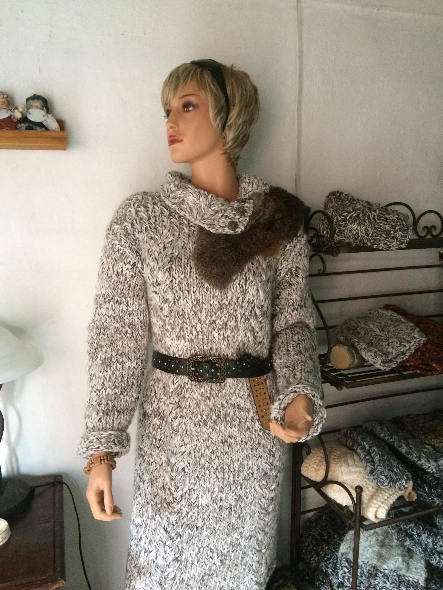 Jumperkjole i tyk garn-mix, str. medium